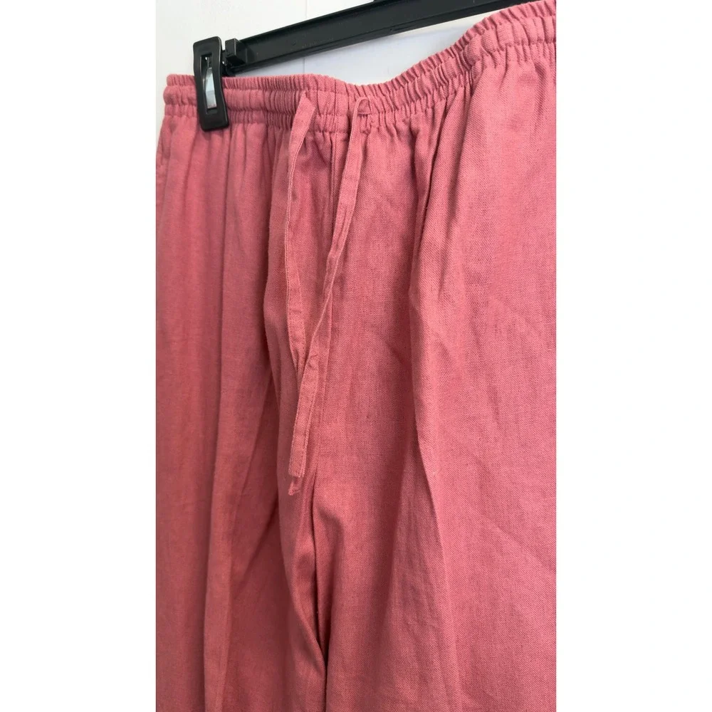 Requirements Womens Dusty Rose Linen Blend Floral Embroidered 2 Piece Pant Set M